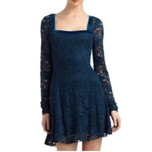 Free People Teal Lacdy Bodycon dress Velvet Size Med Boho Free FP